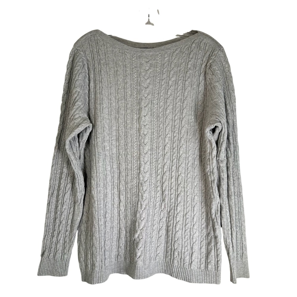 Lands' End Gray 100% Cotton Cable Knit Drifter Sweater Tall L/T 14-16
